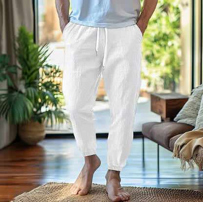der neue Titel: Elegante Leinen-Jogginghose mit elastischem Bund und verstellbarem Kordelzug BerlinGlamour - BerlinGlamour