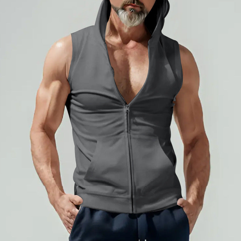 Herren Kapuzen-Shirt Ärmellos Reißverschluss Modern