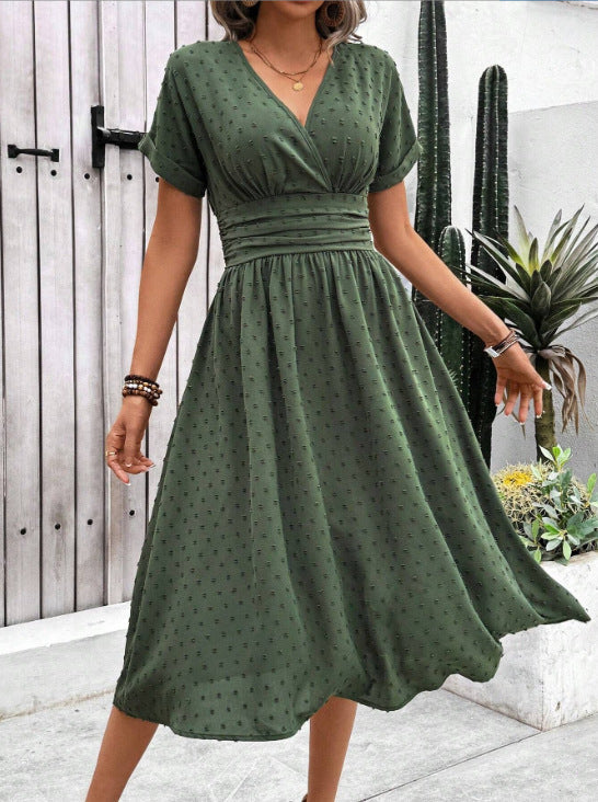 Elegantes Damen Midikleid V-Ausschnitt Figurformend