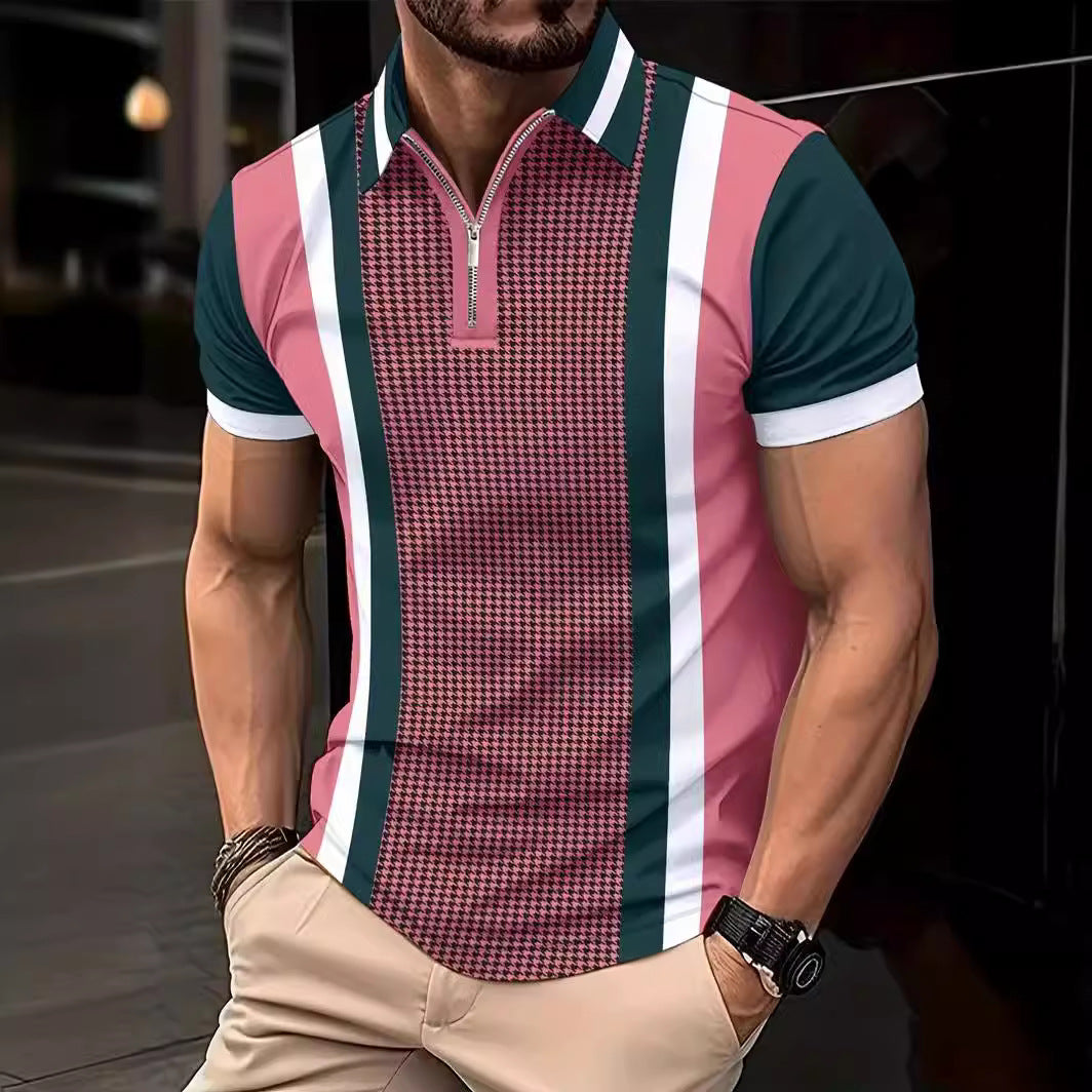 Herren Poloshirt Kurzarm Karomuster Modern Stehkragen - BerlinGlamour