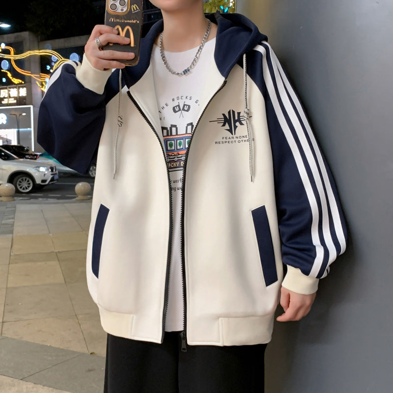 Herren Sportjacke Kapuzenjacke Kontrast Ärmel Modern