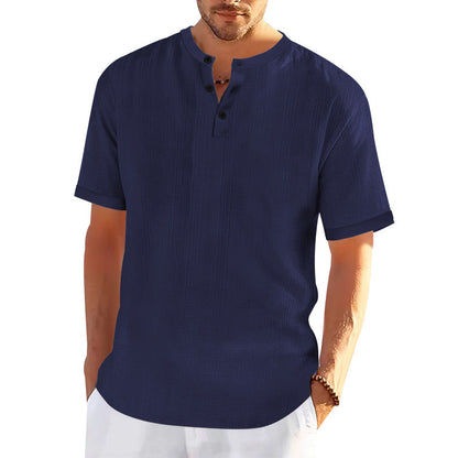 Herren Kurzarmshirt Modern Strukturiert Knopfleiste Trendy