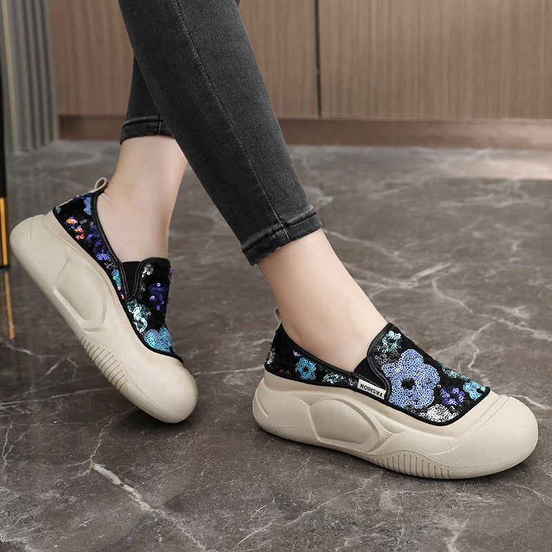 Damen Sneaker Slip-On Glitzer Schuhe Bequem Modisch