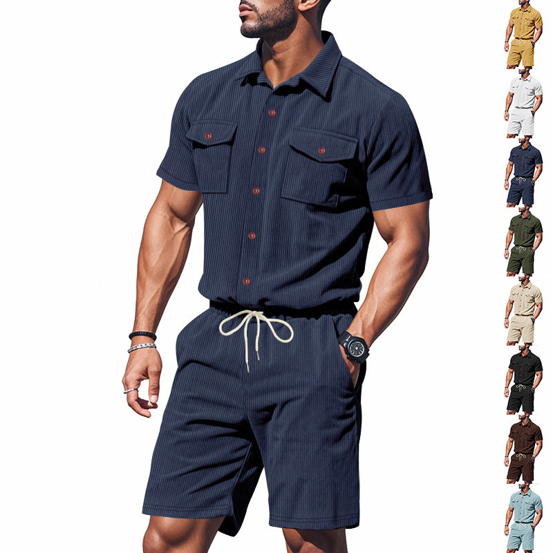 Herren Shorts Set Kurzarm Freizeit Modell Mit Taschen - BerlinGlamour