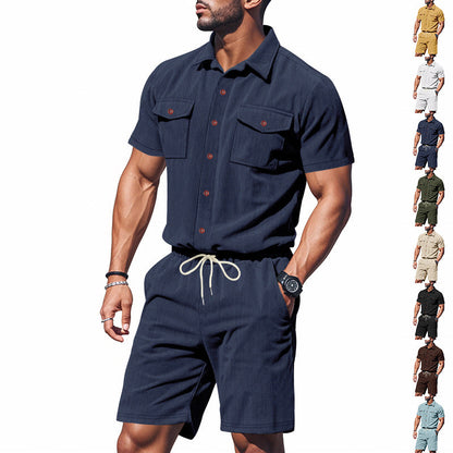 Herren Shorts Set Kurzarm Freizeit Modell Mit Taschen - BerlinGlamour