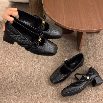Damen Ballerinas Elegante Mid Heel Schuhe mit Riemen - BerlinGlamour