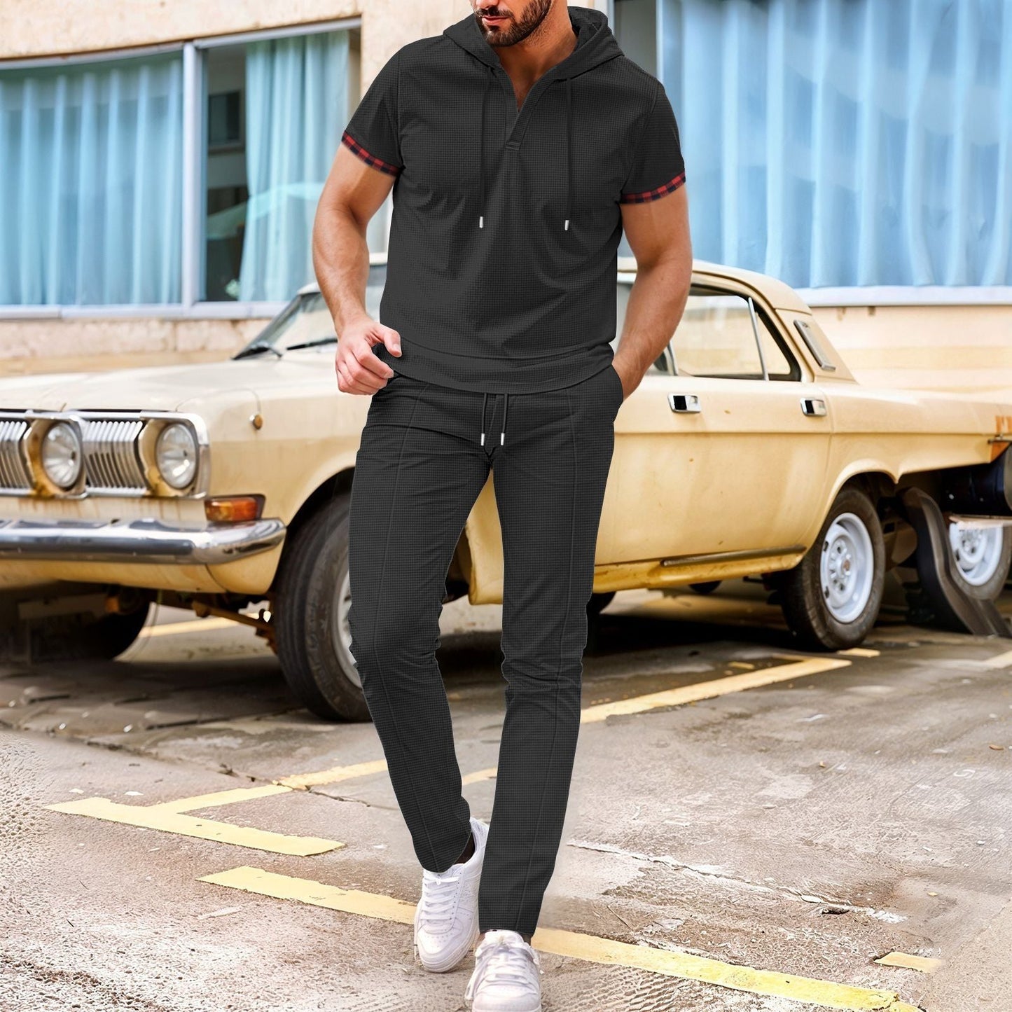 Herren Sportset Kapuze mit Taschen Ergonomisch Modern