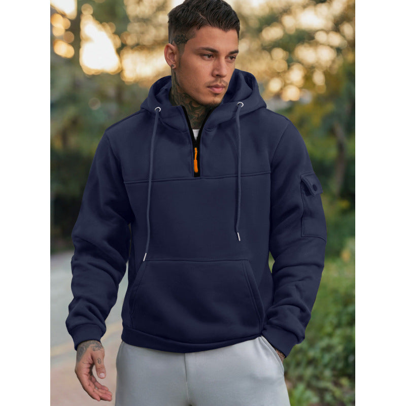 Herren Pullover Kapuzenpullover Funktional mit Taschen Schwarz