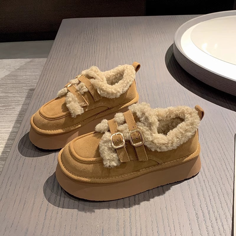 Damen Plateau Sneaker Kuschelig mit Schnallen Größe 35-42