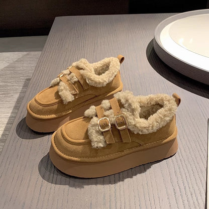 Damen Plateau Sneaker Kuschelig mit Schnallen Größe 35-42