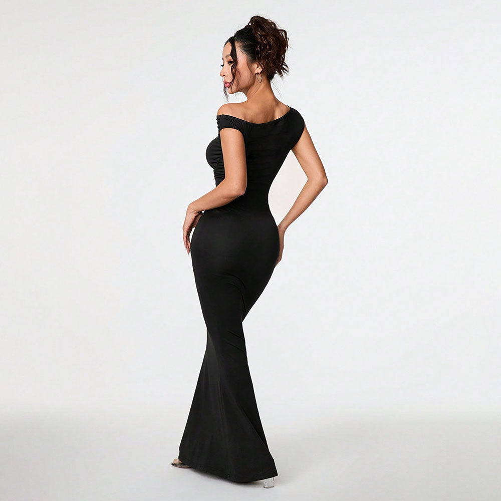 Langes Maxikleid Damen Elegantes Asymmetrisches Kleid