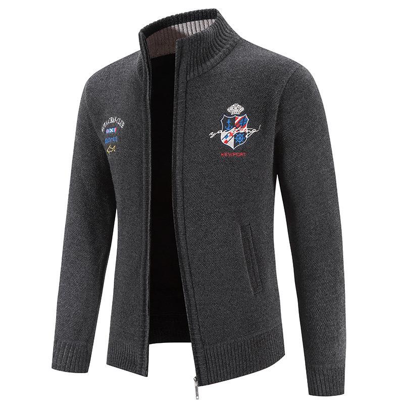Herren Strickjacke Modern mit Hochkragen und Stickerei