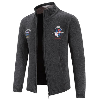 Herren Strickjacke Modern mit Hochkragen und Stickerei