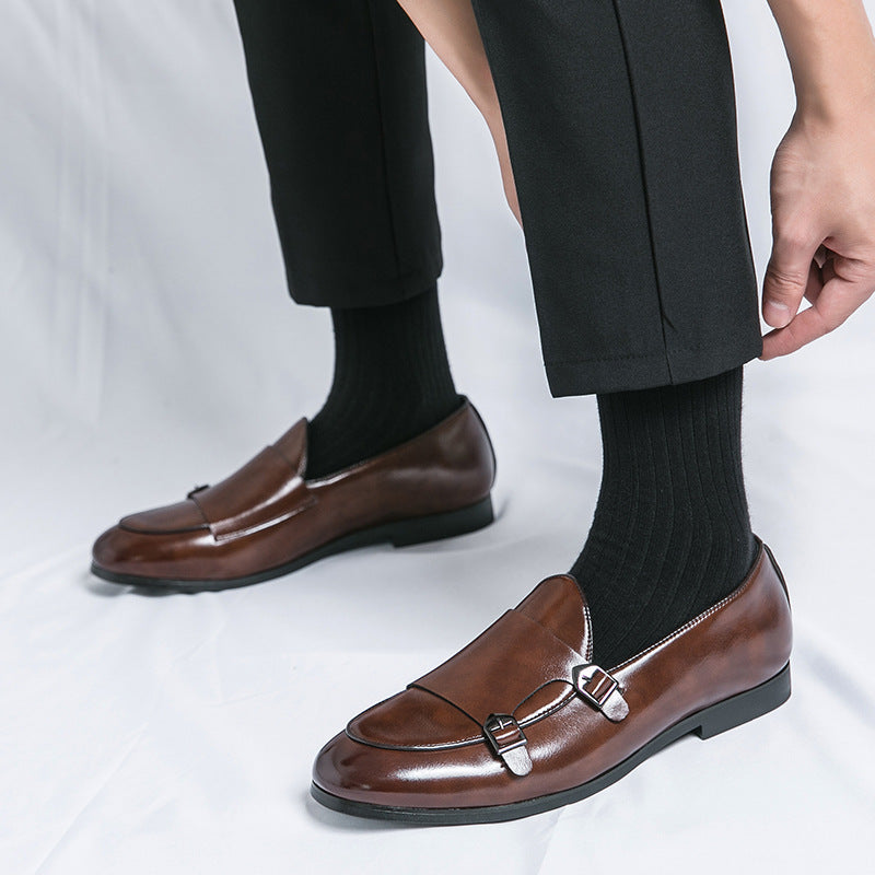 Damen Mokassins Elegante Doppelschnalle schwarz Mode