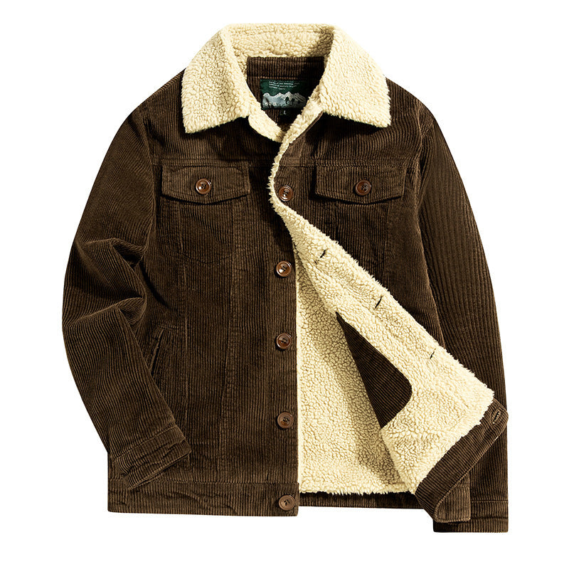 Herren Cordjacke Kuschelig Lederoptik Schmale Passform