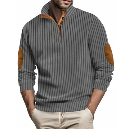 Herren Strickpullover Elegant Reverskragen Leder Detail