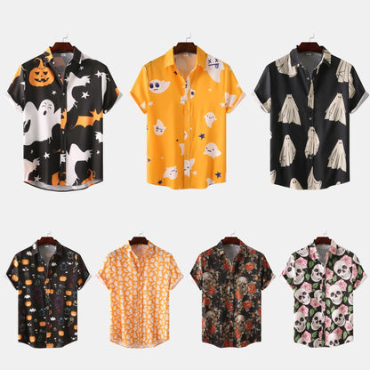 Herren Hemd Kurzarm Totenkopf Blumenmuster trendy - BerlinGlamour