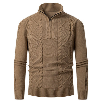 Herren Strickpullover Zopfmuster Hochkragen Modisch Grau