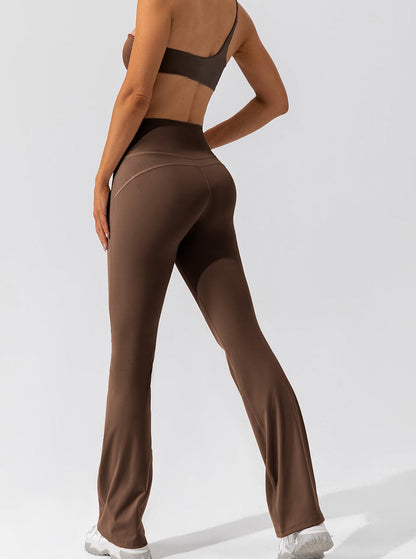 Hohe Taille Flare Leggings mit Crossover Bund Komfort