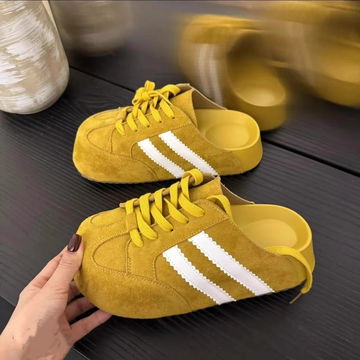Damen Clogs Sportlich Wildleder Schnürung Klassisch