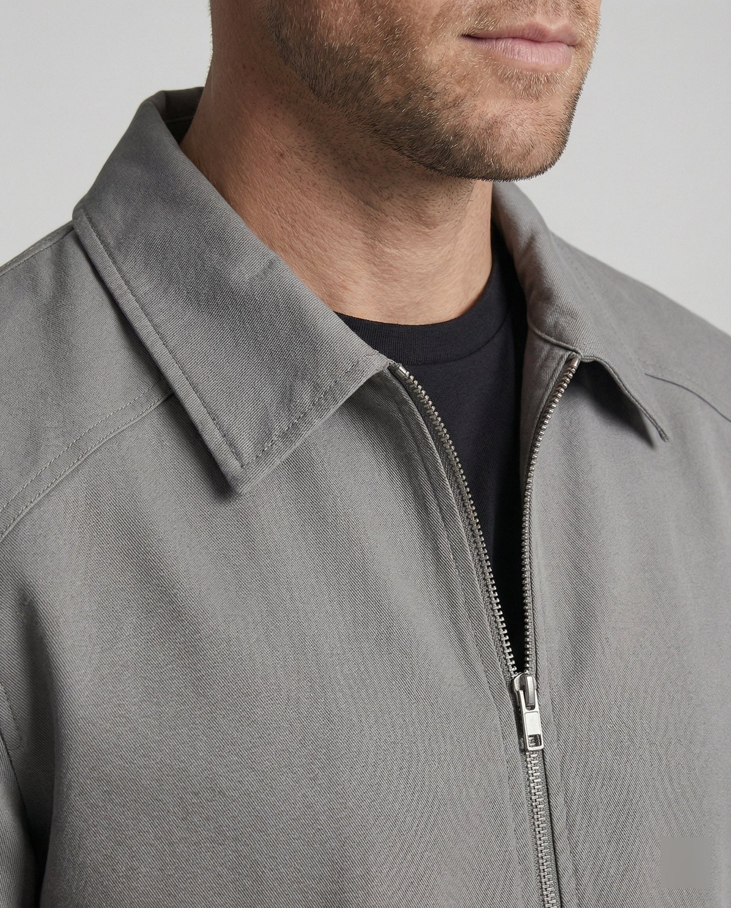 Herren Zip-Jacke Slim Fit mit Hemdkragen und Reißverschluss