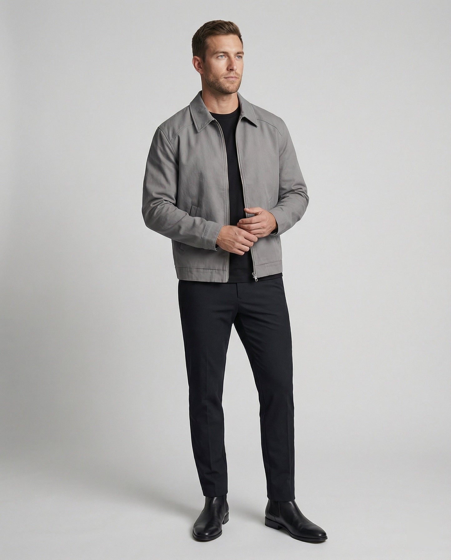Herren Zip-Jacke Slim Fit mit Hemdkragen und Reißverschluss