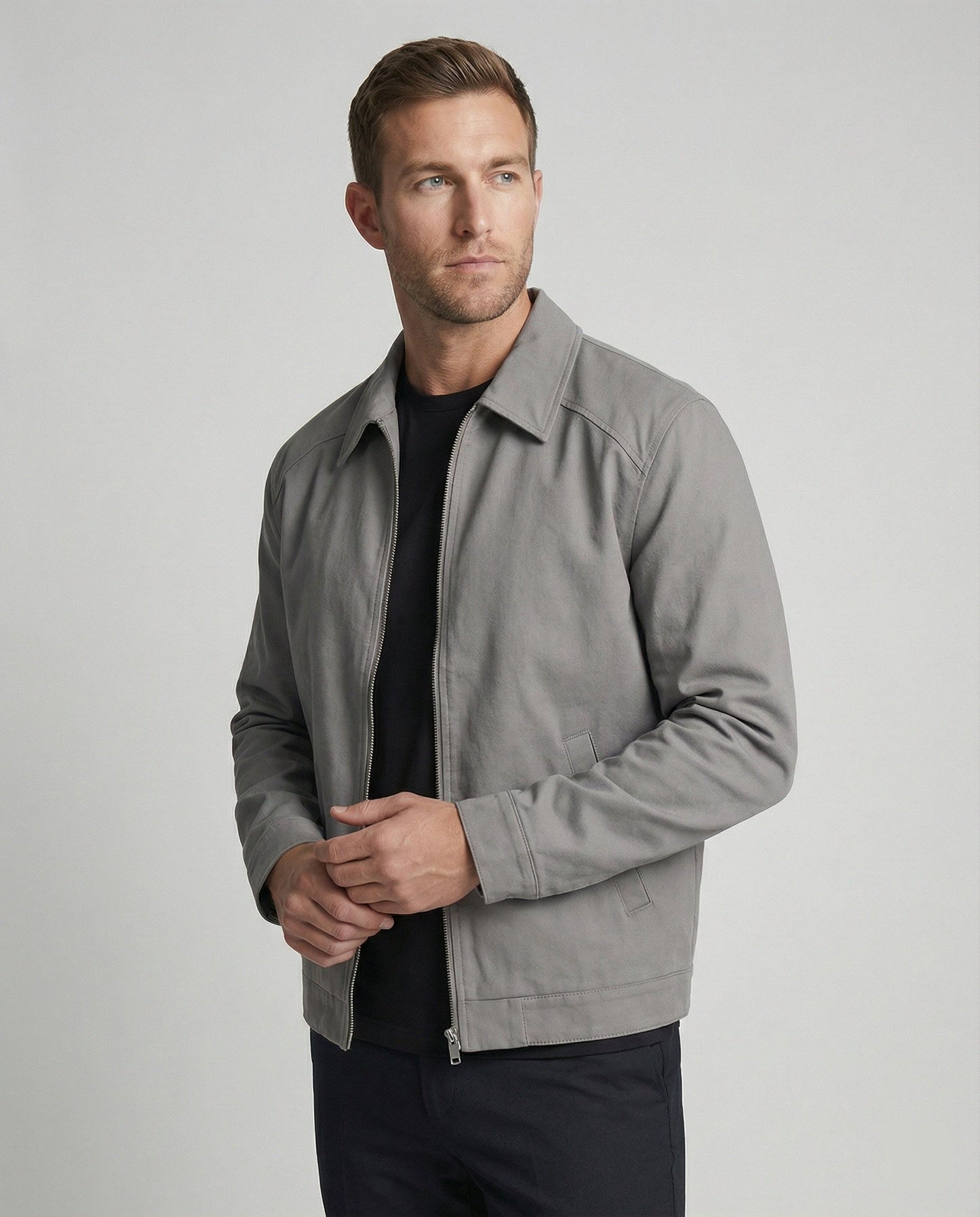 Herren Zip-Jacke Slim Fit mit Hemdkragen und Reißverschluss - BerlinGlamour