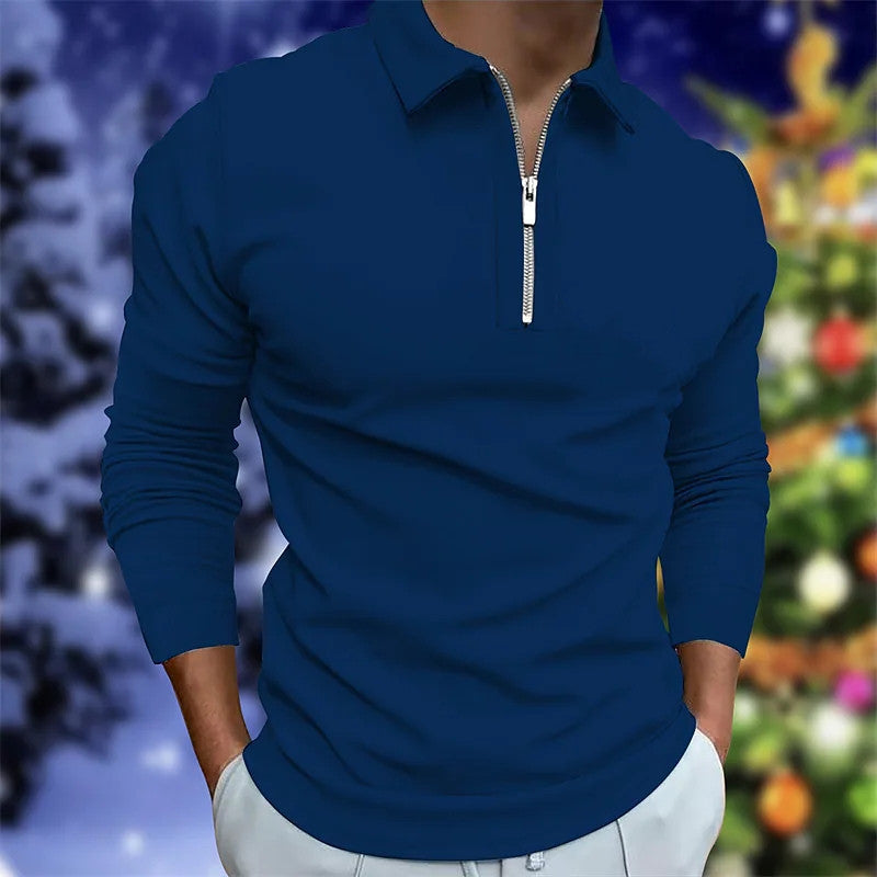 Herren Langarm Polo Reißverschluss Modern Sportlich