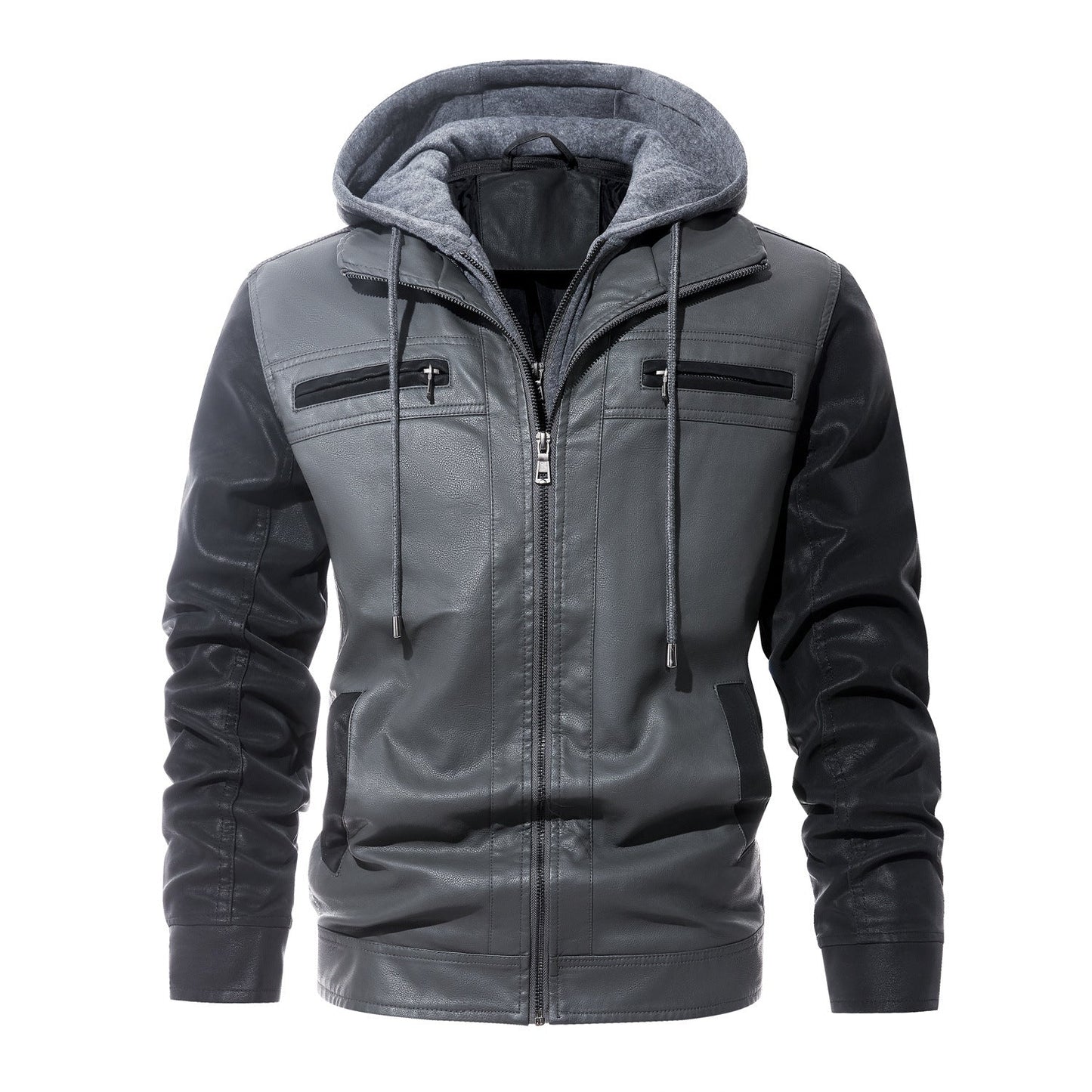 Herren Lederjacke Mit Kapuze Modern Elegant Schwarz - BerlinGlamour