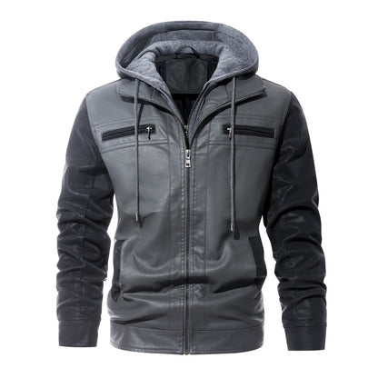 Herren Lederjacke Mit Kapuze Modern Elegant Schwarz - BerlinGlamour
