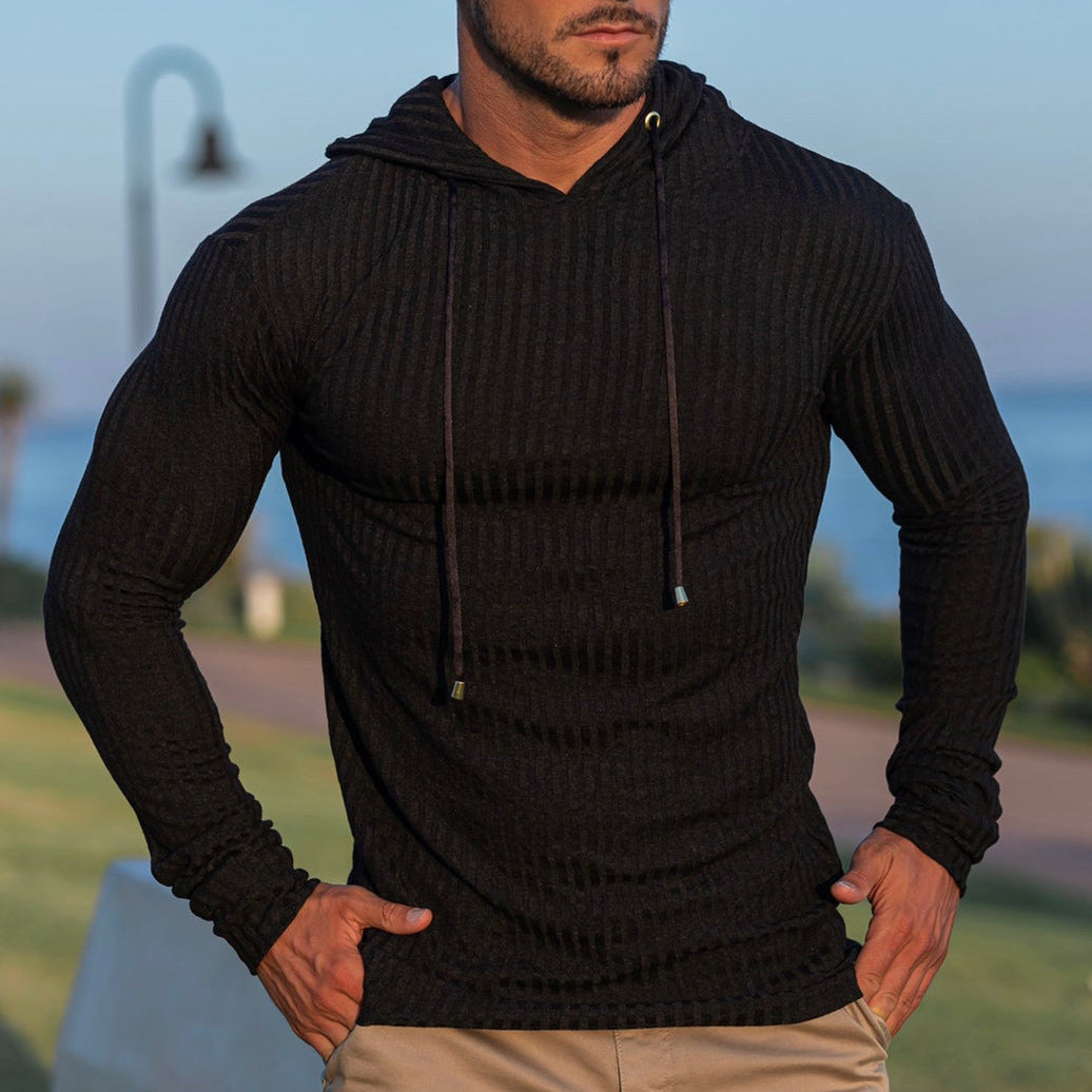 Herren Hoodie Lässig Rippoptik Grau Urban