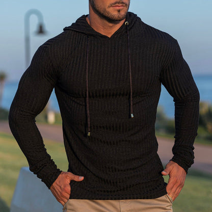 Herren Hoodie Lässig Rippoptik Grau Urban