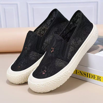 Damen Slip-On Schuhe Spitze Weich Modern
