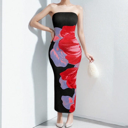 Sommerkleid Schulterfrei Blumenmuster Figurformend