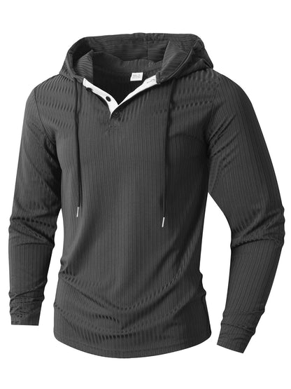 Herren Hoodie Langarm Sportlich Strukturiert Grau