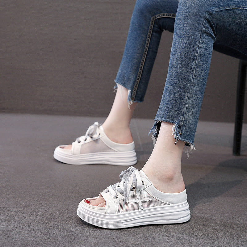 Damen Sneaker Sommer Offene Zehen Bequem Weiße Sneaker