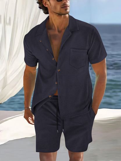 Herren Kurzarm Hemd mit passender Shorts Sommer