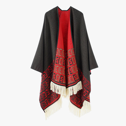 Damen Poncho Elegantes Fransen-Design Modern