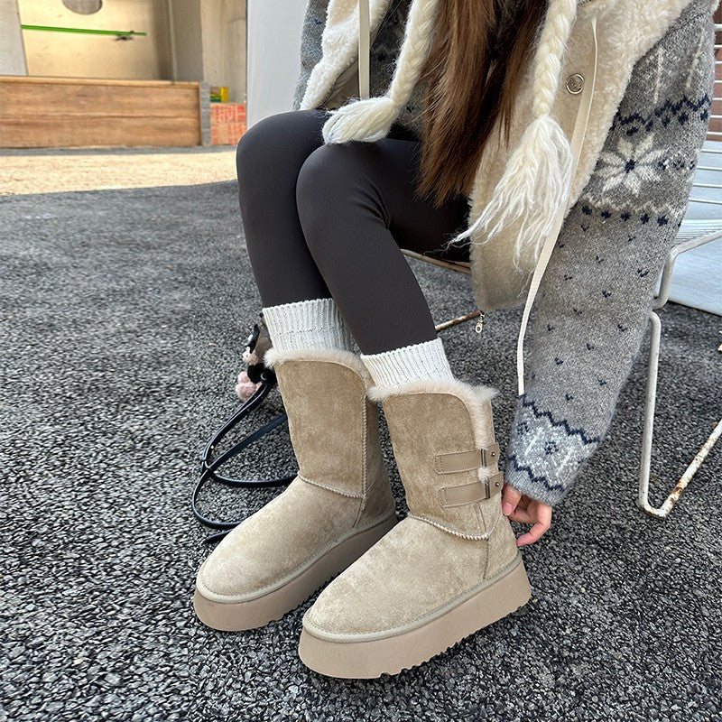 Damen Winterstiefel Kuschelig Weich mit Riemen Soft Innenschuh