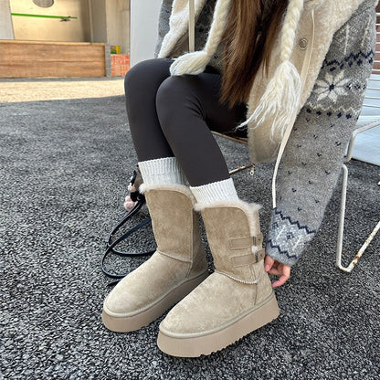 Damen Winterstiefel Kuschelig Weich mit Riemen Soft Innenschuh