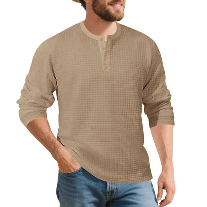 Herren Langarmshirt Komfort Waffelmaterial Knopfleiste Modern