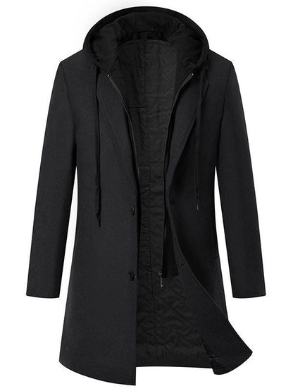 Herren Mantel Eleganter Wintermantel mit Kapuze und Taschen