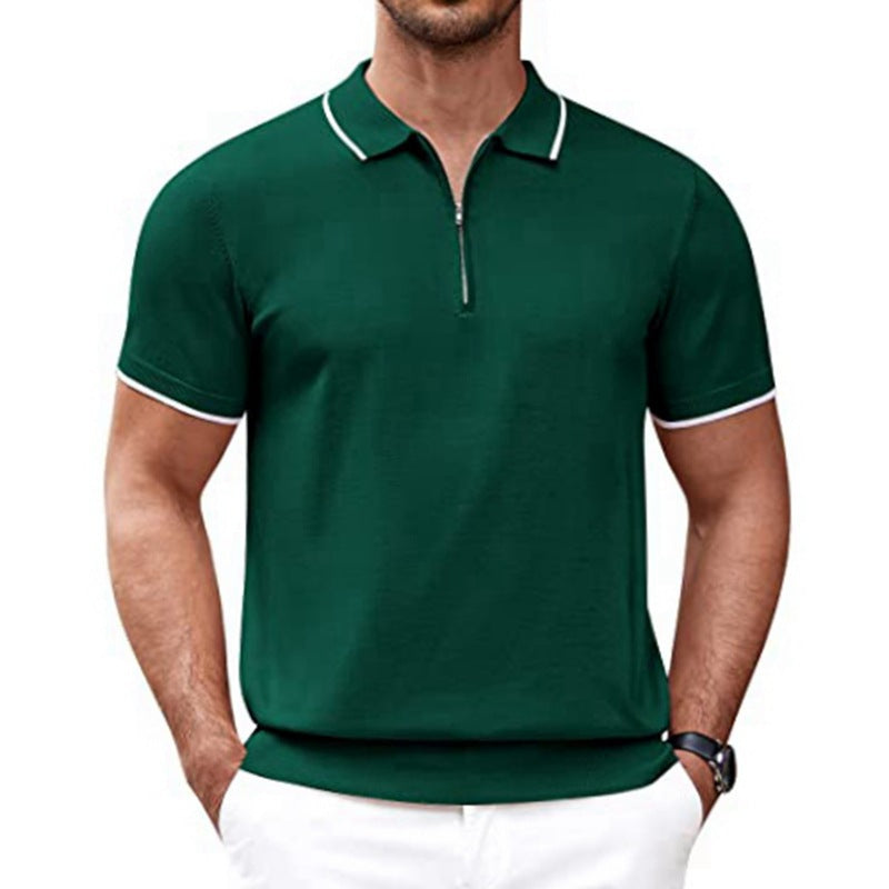 Herren Polo Kurzarm Fein Modern mit Reißverschluss