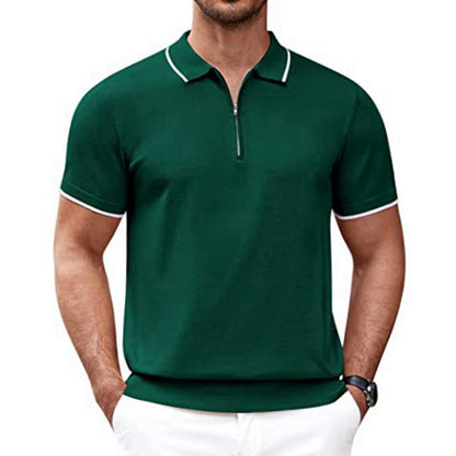 Herren Polo Kurzarm Fein Modern mit Reißverschluss