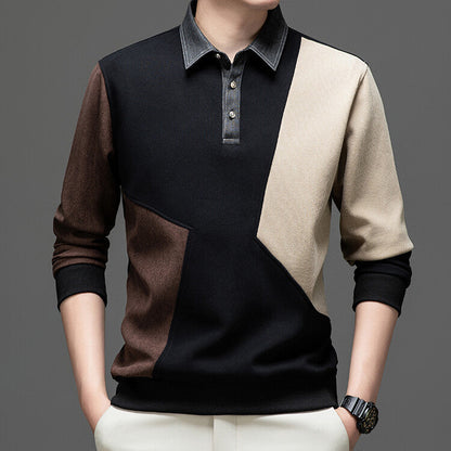 Herren Polo Langarm Modern mit Trendigem Muster