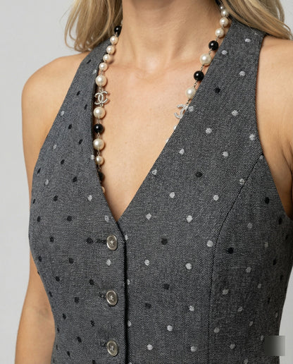 Slim Fit Weste Grau Punktmuster Elegante Herrenweste