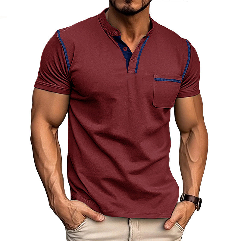 Herren Polohemd Modern mit Brusttasche und Henley Kragen