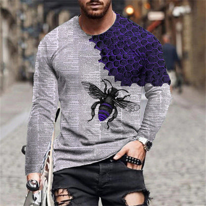 Herren Langarmshirt Bienen Muster Trendig Modern