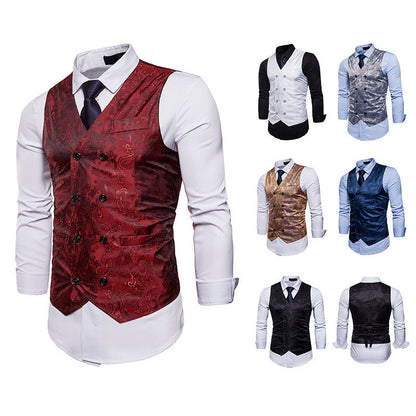 Herren Weste Elegant Jacquard Doppelt Knöpfe Slim Fit - BerlinGlamour
