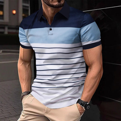 Herren Polo-Shirt Streifenmuster Baumwolle Modern